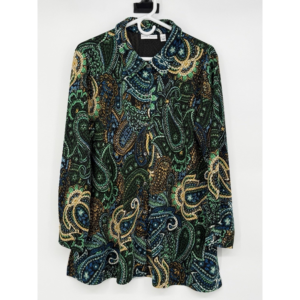 Susan Graver Women's Long Sleeve Button Down Top XLP